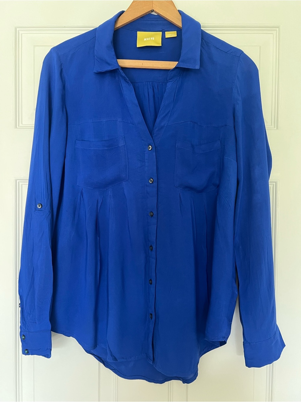 Maeve Royal Blue Button-Front Womens Blouse- XS